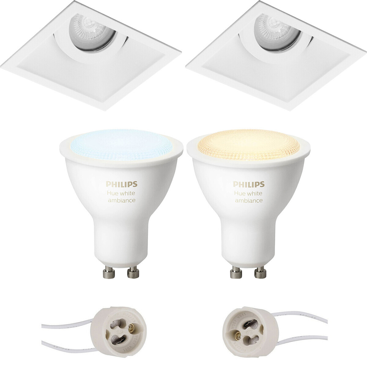 BES LED Pragmi Zano Pro - Inbouw Vierkant - Mat Wit - Kantelbaar - 93mm - Philips Hue - LED Spot Set GU10 - White Ambiance - Bluetooth