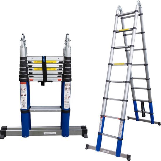 ALDORR ladders en steigers ALDORR- Telescopische Vouwladder 5,00 meter - Stabilisatievoet - Soft Closing - Aluminium