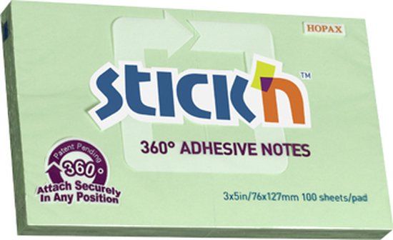 Stick'n Sticky Notes - 360 Graden Lijmrand - Memoblokken - 76x127mm - Groen - 100 Memoblaadjes