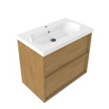 Saniclass Holz Frame Badkamermeubelset - 80x45x63.5cm - Palermo keramische wastafel wit - 1 wasbak - 1 kraangat - 2 lades - mat eiken natural (hout) SW1578576/SW24913
