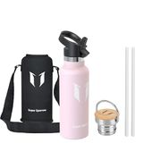 Sparrow Geïsoleerde Waterfles - Drinkfles met Rietje - Thermosfles 2 doppen | 500/750ml/1L, Kind Vacuüm Stalen Waterfles, Lekvrij, Vaatwasserbestendig, Koudhoudend & Warmhoudend, BPA-vrij, TwistTrail