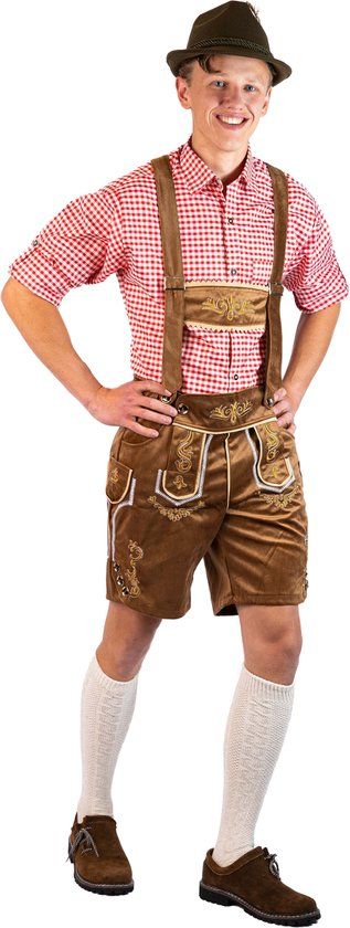Premium Verstelbare Korte Lederhosen Man - Oktoberfest - Bruin - Maat M