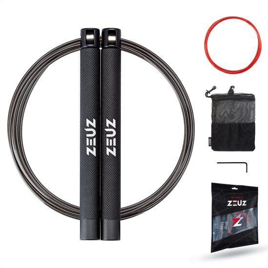 ZEUZ Professioneel Springtouw voor CrossFit & Fitness - Verstelbaar - Speed Rope - Volwassenen - Zwart