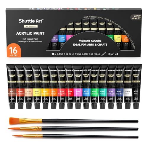 Shuttle Art Acrylverfset, 16 acrylverf (elk 12 ml) met 3 penselen