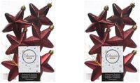 Decoris kersthanger sterren - 12x st - donkerrood - 7 cm - kunststof - kerstornamenten - kerstversiering