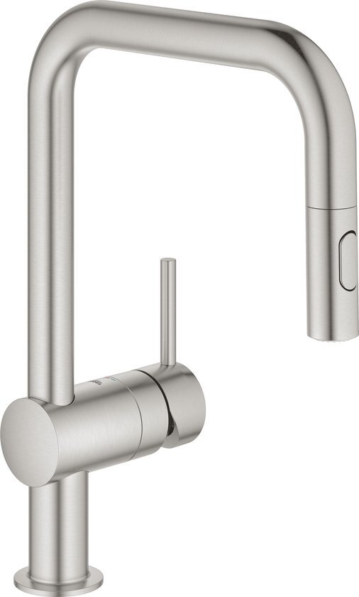 GROHE Minta 1-gats keukenkraan met draaibare U-uitloop en uittrekbare dual spray supersteel 32322DC2