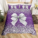 Taie d'oreiller, king size, violet avec détail nœud, paillettes, set de 3 pièces
