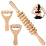 Set van 3 Rouleaux de fascia en bois - Rouleaux de massage multifonctionnels pour la relaxation