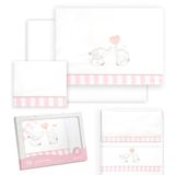Interbaby Babybeddengoed van katoen voor babybed, olifantenpaar, 3-delige set, hoeslaken + dekbedovertrek + kussensloop