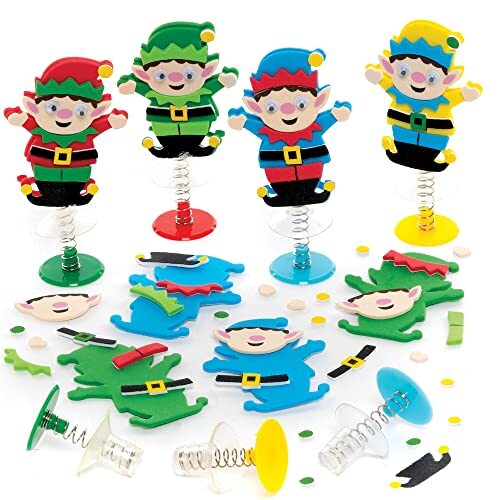 Baker Ross FE963 Kerstmis elf schieter sets - pak van 8, foam knutsel activiteiten voor kinderen om te maken, versier en tentoonstel het ontwerp, perfect om als cadeau aan creatieve kinderen te geven