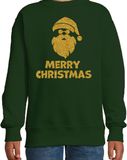 Bellatio Decorations Kersttrui voor jongens/meisjes - Merry Christmas - groen - glitter goud 170/176