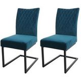 HWC Set van 2 sledestoelen HWC-L15, bezoekersstoel conferentiestoel, fluweel gepoedercoat staal ~ turquoise-blauw