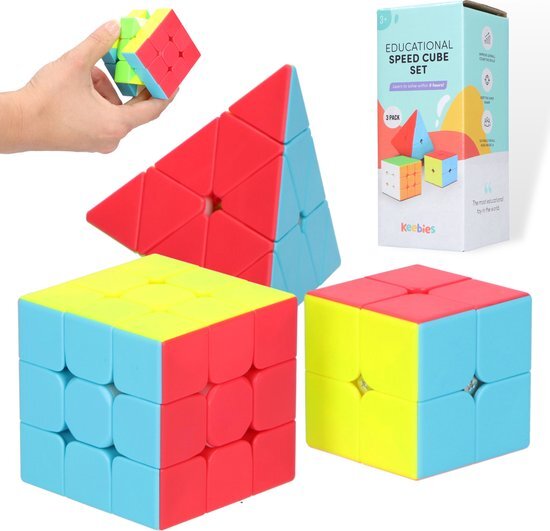 Keebies Rubiks Speed Cube Set - 3x3 / 2x2 - Pyraminx - Breinbreker - Incl. Solver / Oplossen Handleiding - 3 Pack