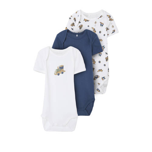 NAME IT NAME IT BABY romper NBMBODY - set van 3 wit/donkerblauw