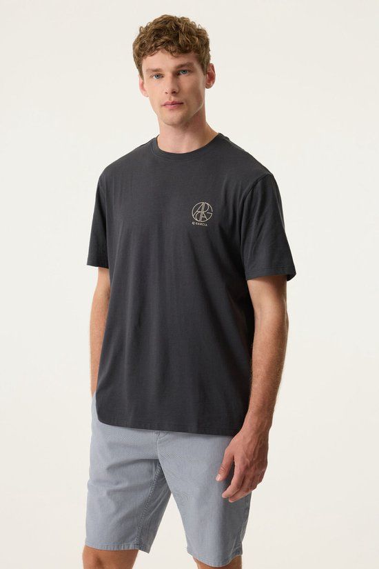 Garcia Heren Print T-shirt Blauw Korte mouw
