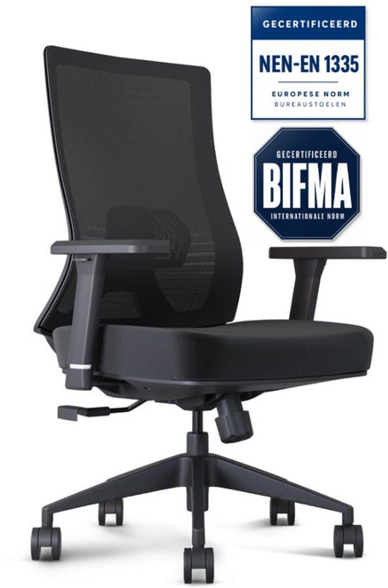 Stane Ergonomische Bureaustoel - Office Chair - Zwart - Mesh - Verstelbare Armleuning - 110 kg - NEN-EN 1335