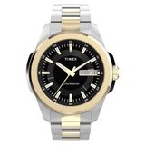 Timex Essex Day & Date 45 mm kwartshorloge voor heren, tweekleurig roestvrijstalen bandje en zwarte wijzerplaat, TW2Y35300