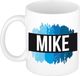 Bellatio Decorations Mike naam cadeau koffie mok - beker - met blauw verfstrepen - Cadeau collega - vaderdag - verjaardag - meester - coach - 300 ml - wit