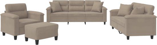 vidaXL 4-delige Loungeset met kussens microvezelstof taupe