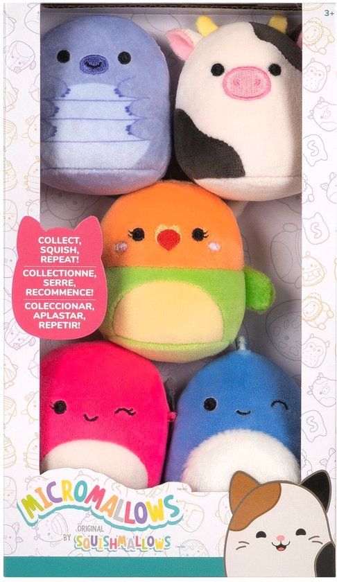 Top1Toys MICROMALLOWS - 5 Pack Plush Squishmallows (Tew, Connor, Plath, Brody, Lasla) 6cm
