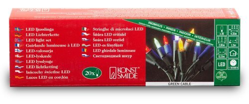 KONSTSMIDE 6300-500 mini-lichtsnoer, 10 leds, meerkleurig, retro design, met groene kabel, 230 V