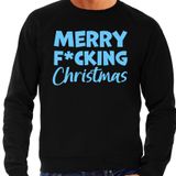 Bellatio Decorations Foute Kersttrui/sweater voor heren - Merry F*cking Christmas - zwart - glitter blauw M