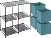 Merkloos Opbergrek 2-laags - metaal - kunststof - zwart - 67 x 68 cm - incl. 4 opbergmanden petrol blauw