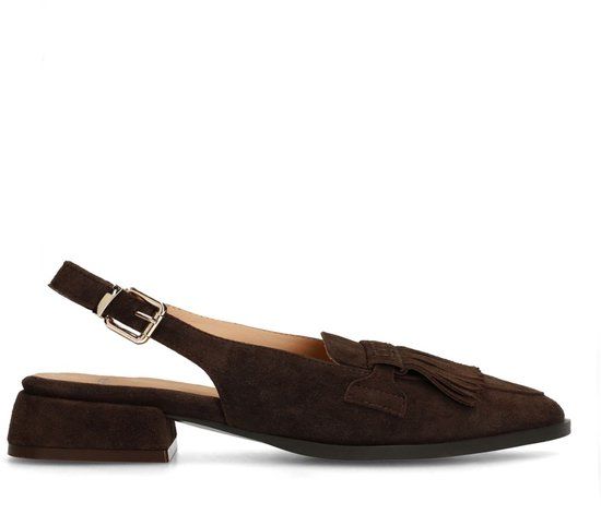 Manfield - Dames - Donkerbruine suède slingbacks - Maat 37