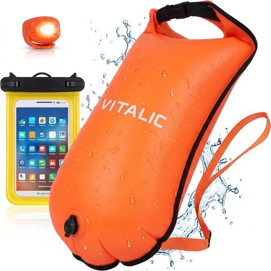 VITALIC Premium Safe Swimmer Zwemboei - Oranje - 70 cm - Inclusief Drybag