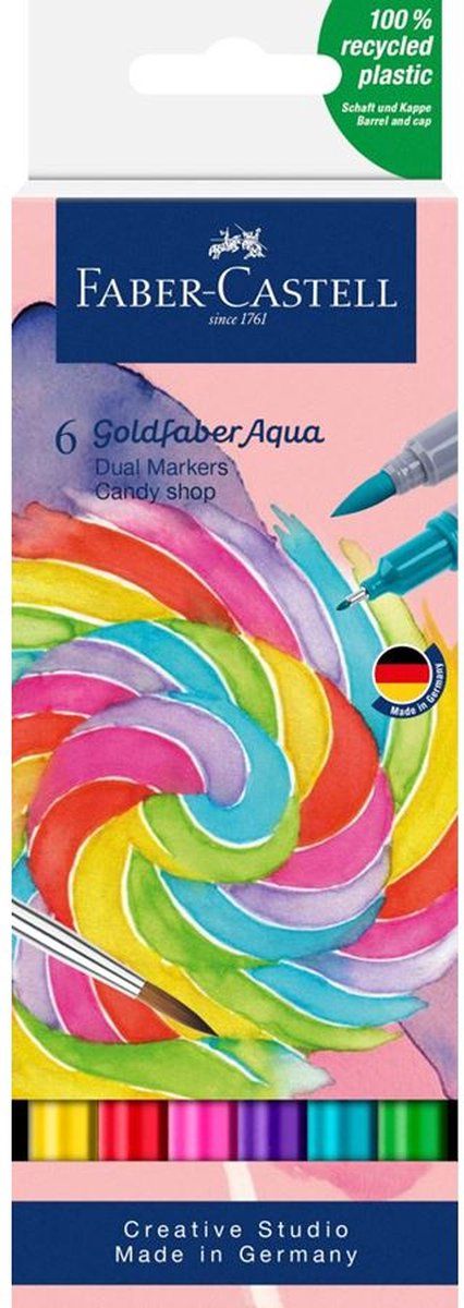 Faber-Castell Goldfaber Duo aquarelmarker - etui 6 stuks Candy shop - brush / 0,4mm - FC-164528