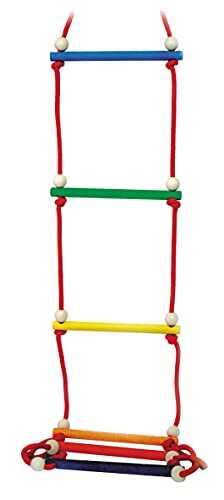 HESS SPIELZEUG Hess houten speelgoed 20009 gebreide ladder van hout met 6 sporten, handgemaakt, voor kinderen vanaf 3 jaar, ca. 28 x 200 x 3 cm, voor onbeperkt klimplezier in huis en tuin, meerkleurig