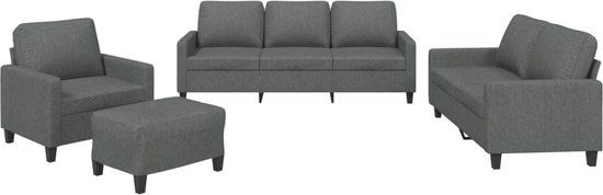 vidaXL 4-delige Loungeset met kussens stof donkergrijs