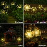 Joysing Tuindecoratie, tuinverlichting op zonne-energie, voor buiten, 2 stuks, 120 leds, vuurwerk, 8 modi, paardenbloem, tuinsteker, waterdicht, warm wit