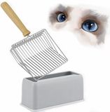 Wan GmbH Kattenbakschep met houder - Zilver/Grijs/Houtkleur - Hout/Metaal