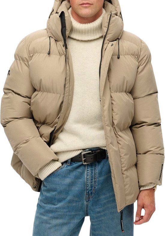 Superdry HOODED 5 BAFFLE SPORTS PUFFER Heren Jas - Bruin - Maat S