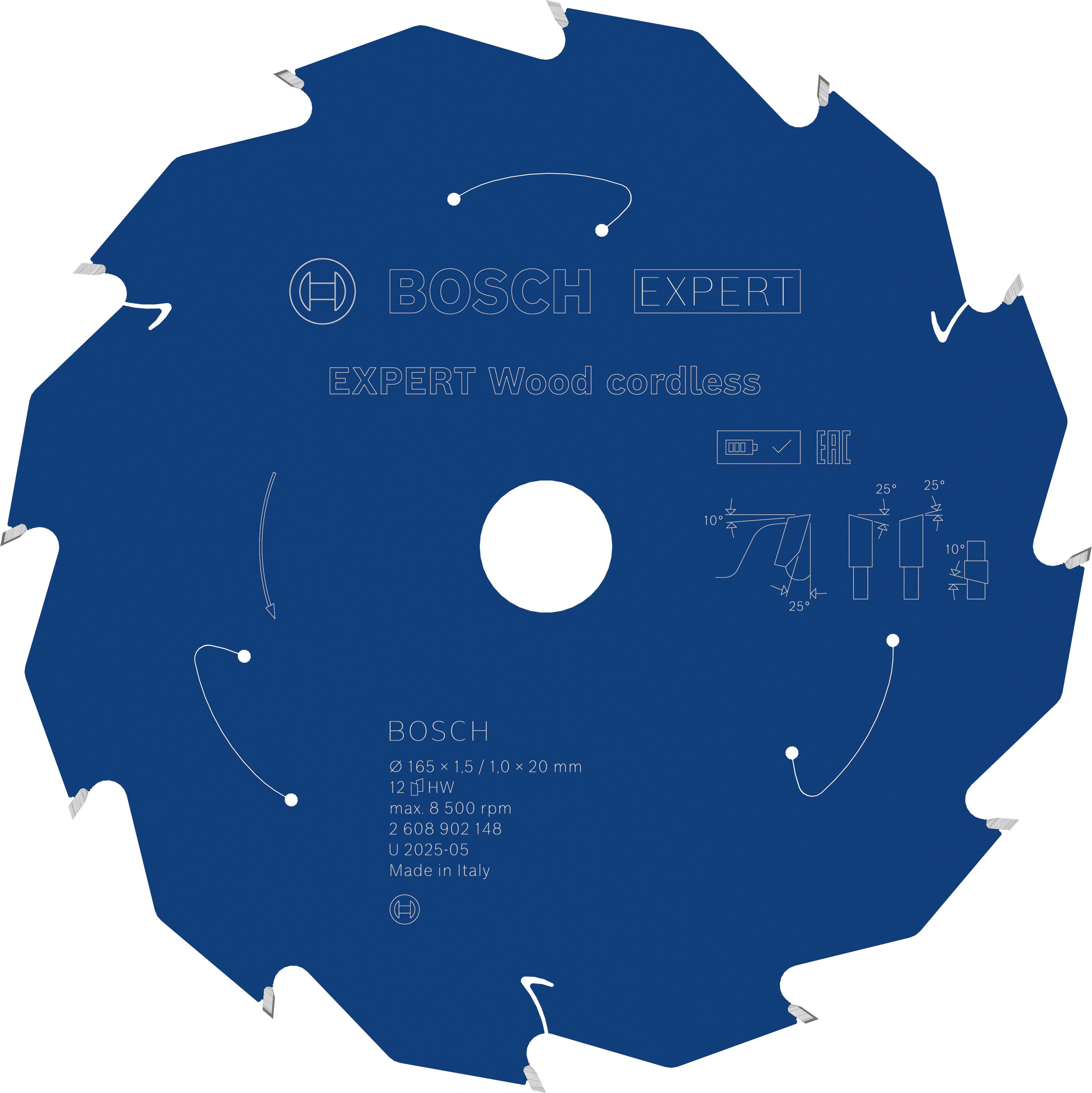 Bosch Accessoires EXPERT Wood cordless Cirkelzaagblad | 165 x 1,5/1 x 20 mm | T12 - 2608902148