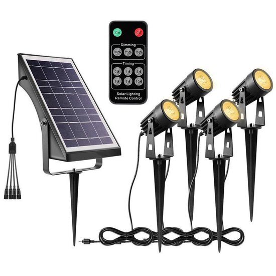 Solarlampkoning Solar LED tuinspots Double Twins met 4 spots en los zonnepaneel