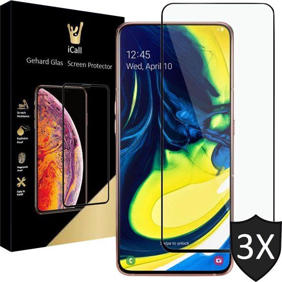 iCall Samsung Galaxy A80 Screenprotector - Tempered Glass - 3 Stuks