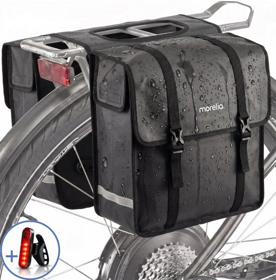 Morelia® Waterdichte Dubbele Fietstas - 48 Liter - Zwart - Achter - Tarpaulin - Elektrische Fiets, Stadsfiets, Transportfiets