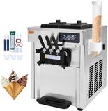 VEVOR Commerciële Ijsmachine 18-28L/u 3 Smaken Italiaanse Ijsmachine 2 x 5.5L Trechter LCD-paneel Automatische Voorkoeling Reiniging voor Yoghurt Koffie Snackbar Restaurant