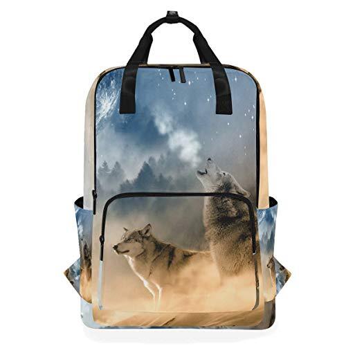 FANTAZIO Geweldige Twee Wolven Rugzak Casual Daypack