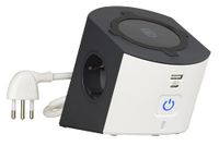 BTICINO Tafelstopcontact S3714DBUW, 5 stopcontacten, draadloze oplader 15 W, USB A + C, 2 geaarde stopcontacten, stekkerdoos met schakelaar en led, kleine stekker 10 A, kabel 2 meter