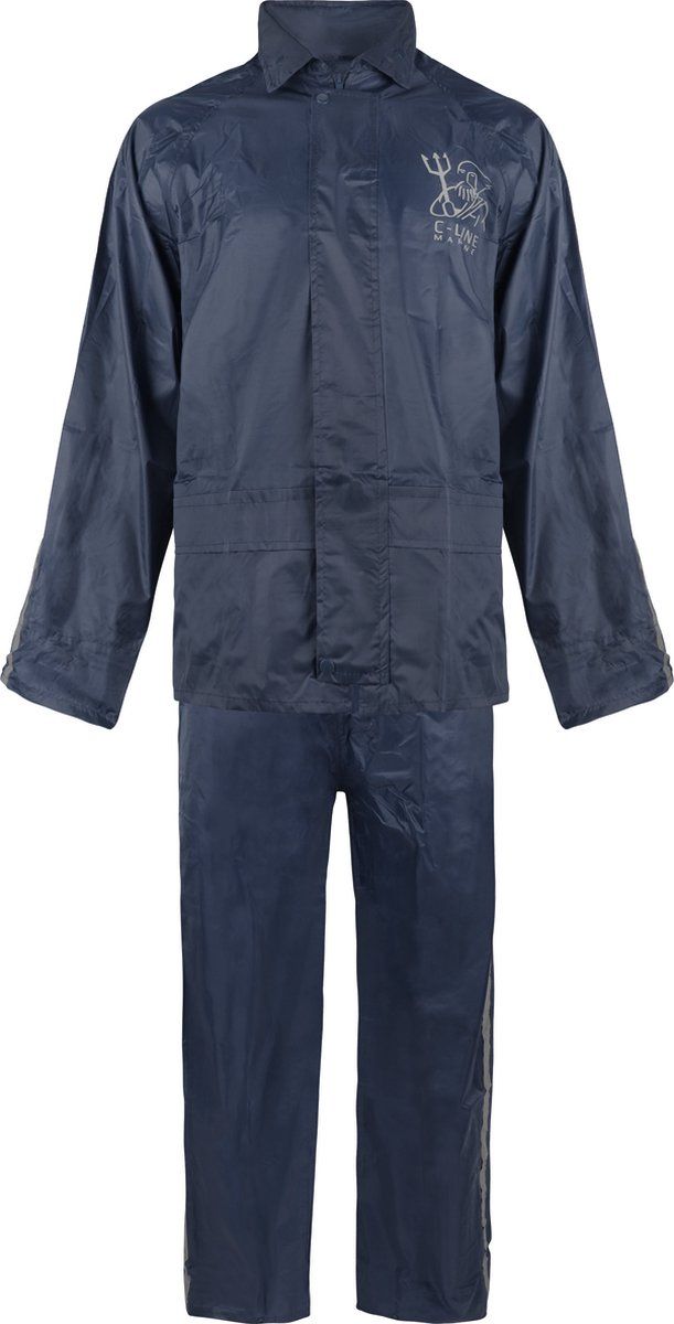 C-Line Regenpak met Capuchon - Blauw - Reflecterend - Volwassen maat S