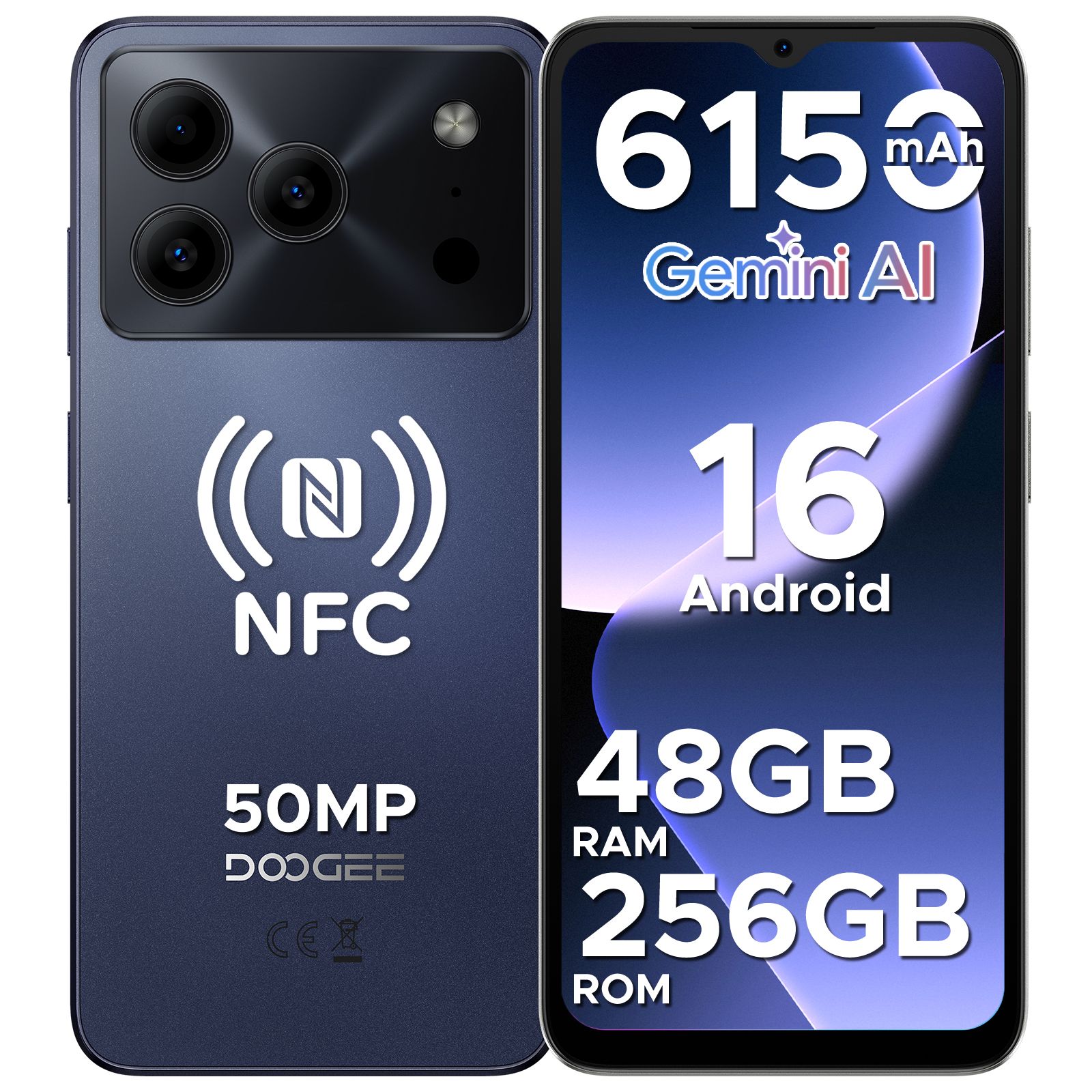 DOOGEE Note56 Plus Smartphone Android 16 48GB+256GB 6150mAh Grote Batterij 6.56'' 90Hz Scherm UNISOC T7225 50MP Camera NFC