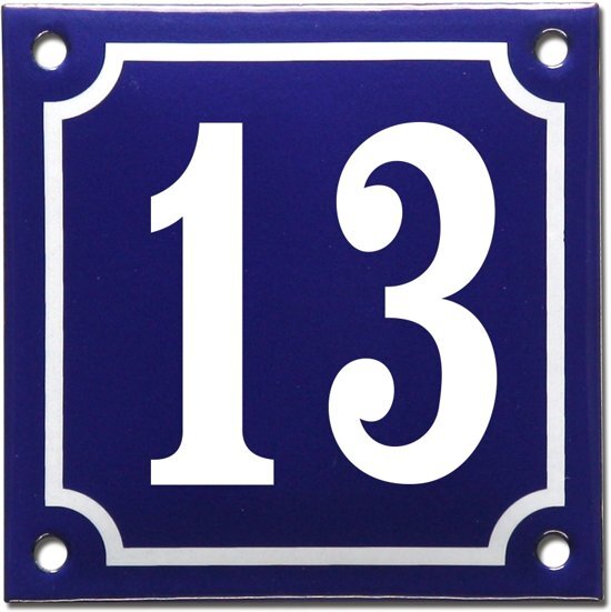 EmailleDesignÂ® Emaille huisnummer blauw/wit nr. 13
