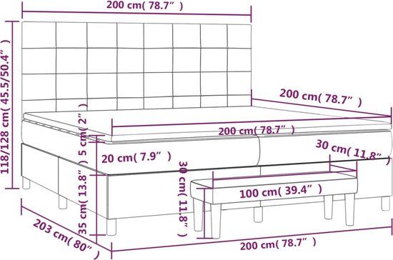 vidaXL Boxspring met matras stof taupe 200x200 cm
