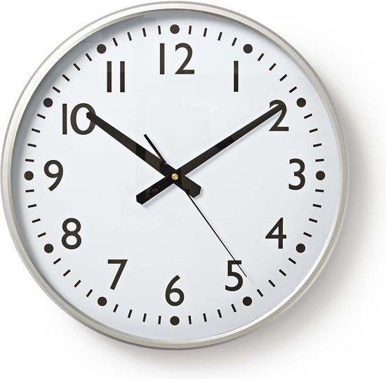 Nedis Wandklok - 38cm - Wit/Zilver - Kunststof