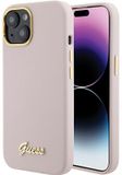 Guess - Silicone Hoesje - iPhone 15 - Metal Logo - Roze