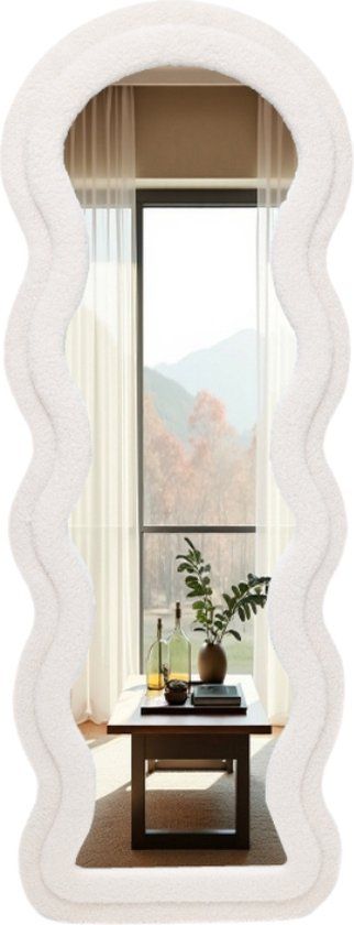 SensaHome Wavy Gestoffeerde Staande Spiegel - Passpiegel Suede Velvet - 60x160 - Teddy Wit
