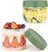 Holland Connections Muesli beker 300ml 2 stuks - potjes voor overnight oats - luchtdicht deksel - voorraadpotjes - ronde glazen bakjes - meal prep - yoghurt muesli pap - groene deksel